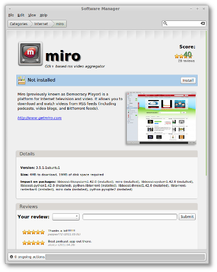 Software Manager pada Linux Mint 11 Software Manager